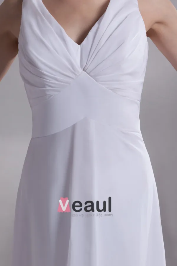 V Hals Geplooid Vloer Lengte Chiffon Empire Bruidsjurken Trouwjurken