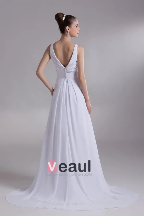 V Hals Geplooid Vloer Lengte Chiffon Empire Bruidsjurken Trouwjurken