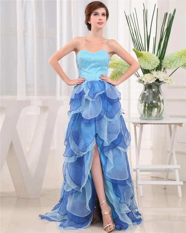 Sweetheart Lace Up Sleeveless Asymmetrical Beading Organza Satin Woman Prom Dress