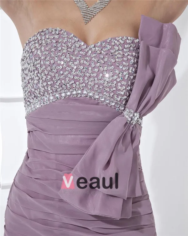 Bustier Zipper Manches Perles Bowknot Longueur Mini Robe De Cocktail En Mousseline De Soie De Femme