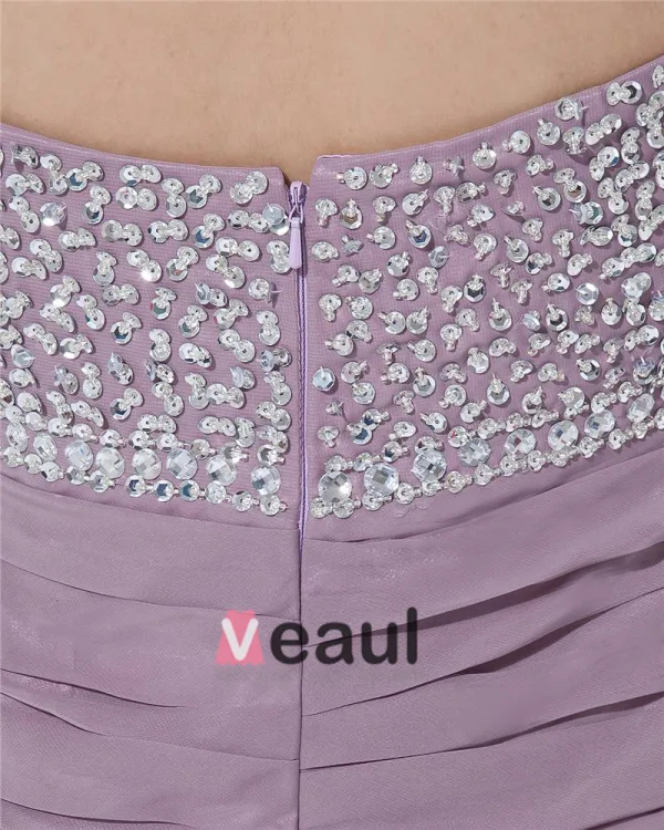 Bustier Zipper Manches Perles Bowknot Longueur Mini Robe De Cocktail En Mousseline De Soie De Femme