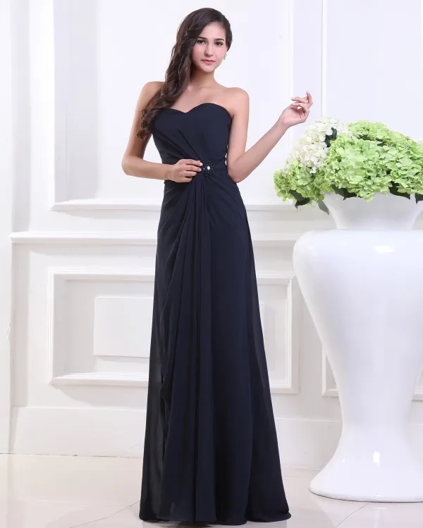 Kjaereste Plisserte Gulv Lengde Chiffon Kvinne Brudepikekjoler