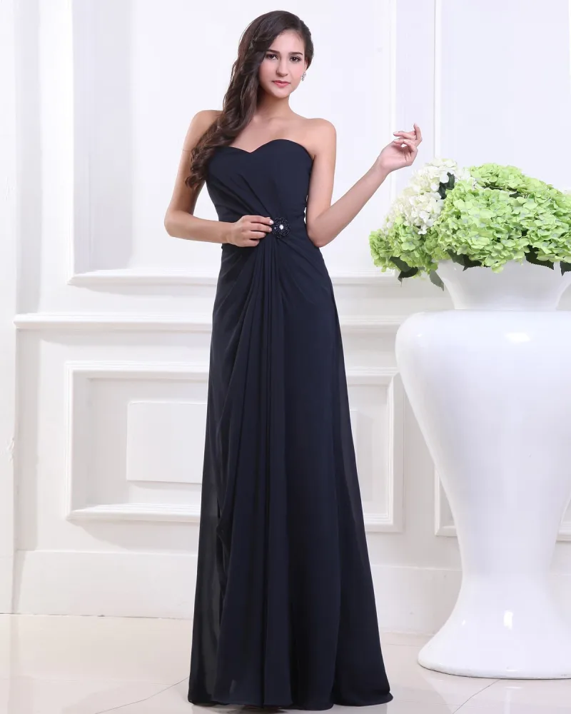 Kjaereste Plisserte Gulv Lengde Chiffon Kvinne Brudepikekjoler