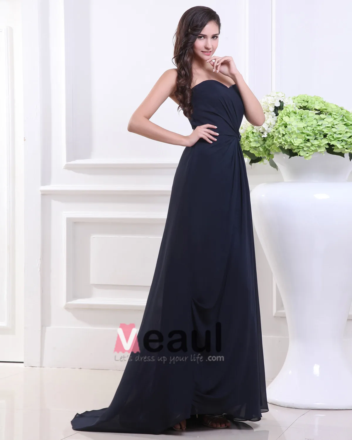 Kjaereste Plisserte Gulv Lengde Chiffon Kvinne Brudepikekjoler