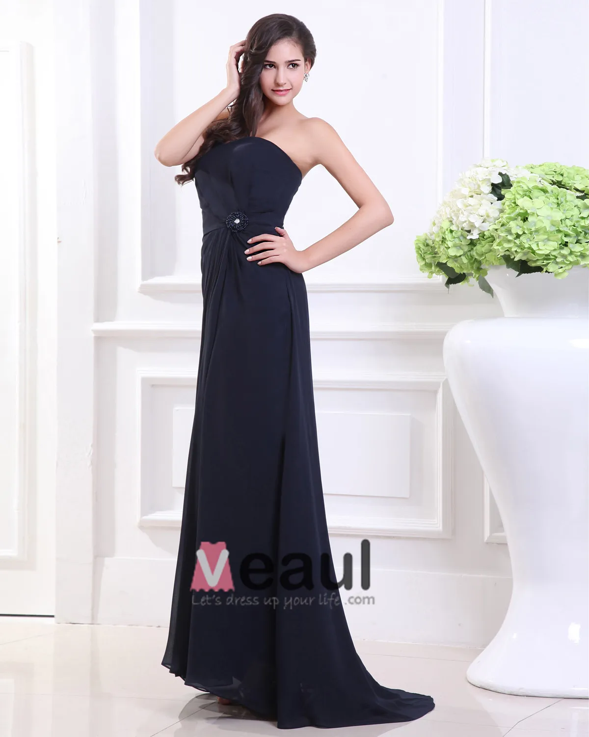 Kjaereste Plisserte Gulv Lengde Chiffon Kvinne Brudepikekjoler