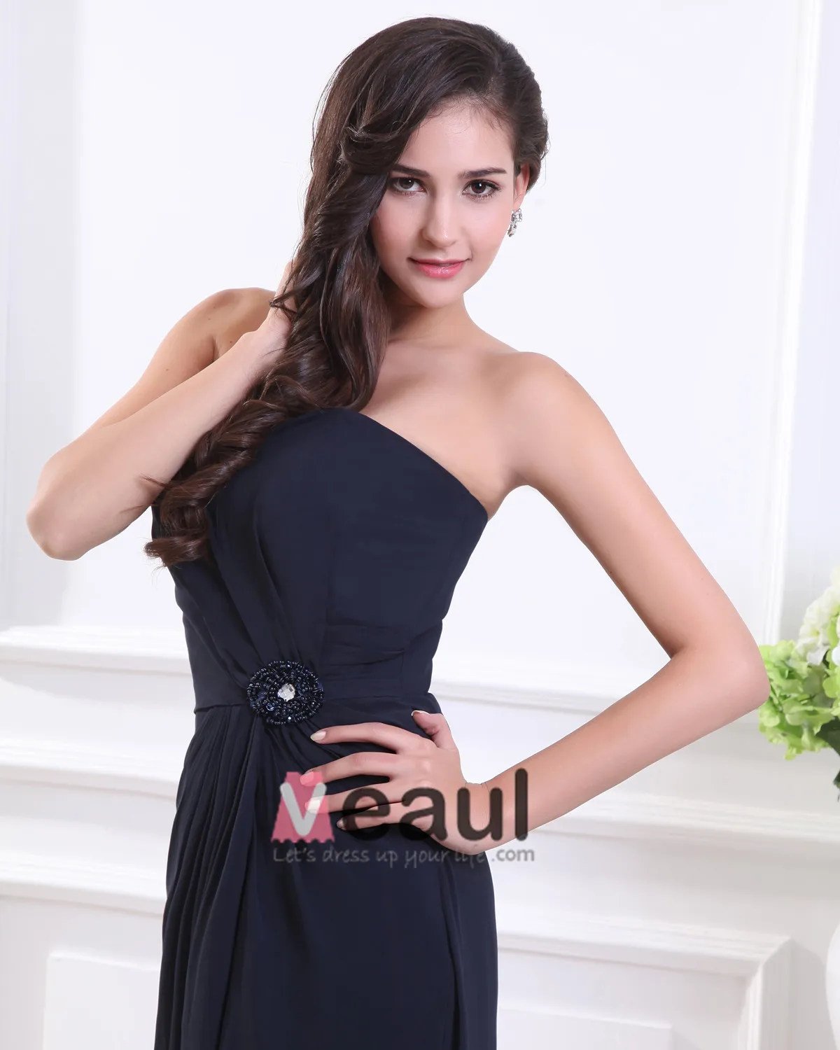 Kjaereste Plisserte Gulv Lengde Chiffon Kvinne Brudepikekjoler