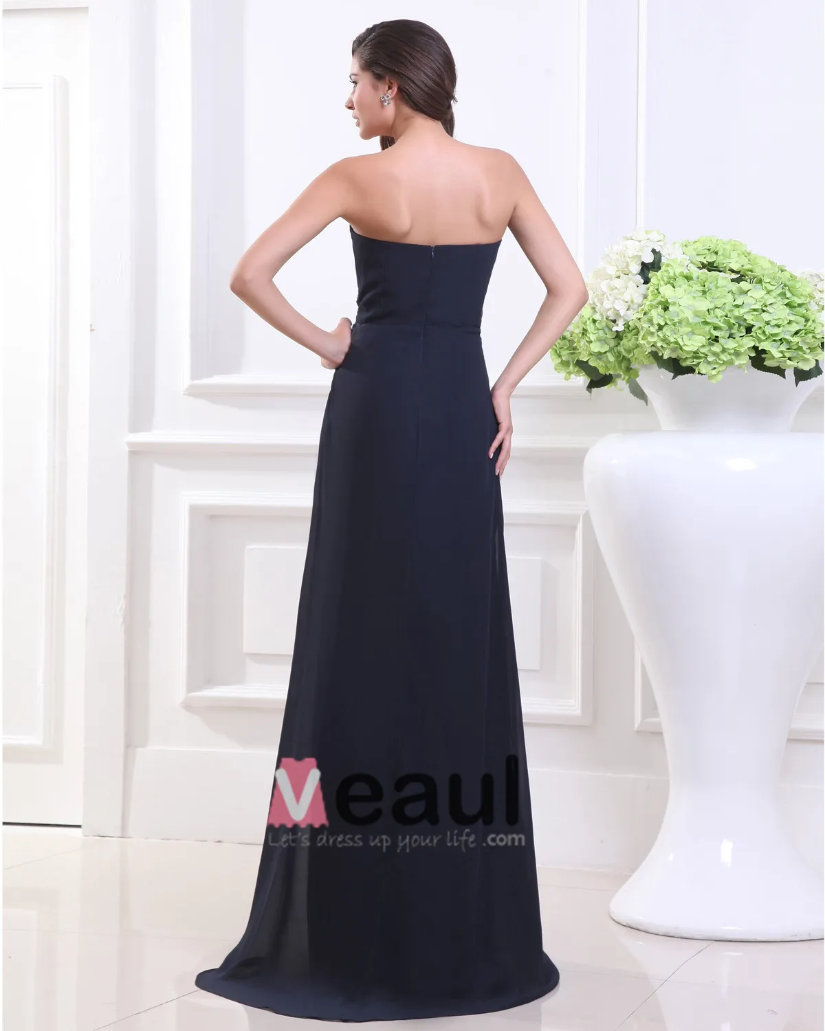 Kjaereste Plisserte Gulv Lengde Chiffon Kvinne Brudepikekjoler