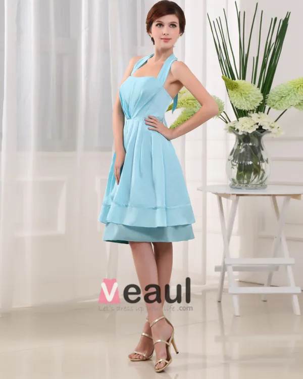 Licou Sans Manches Plissee Longueur Genou Charmeuse Femme Robe De Demoiselle Zipper