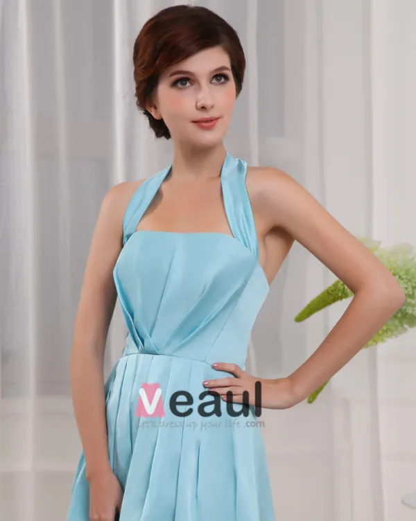 Licou Sans Manches Plissee Longueur Genou Charmeuse Femme Robe De Demoiselle Zipper