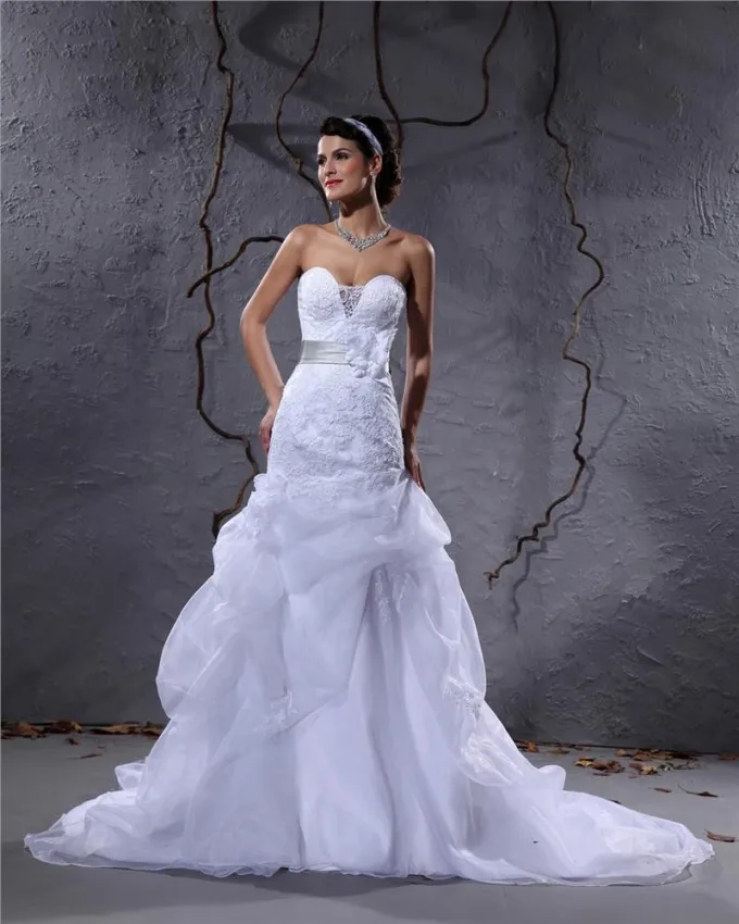 Elegant Sateng Garnet Blomst Beaded Kjaereste Gulv Lengde Havfrue Brudekjoler Bryllupskjoler