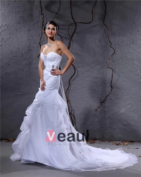 Elegant Satin Yarn Flower Beaded Sweetheart Floor Length Mermaid Wedding Dress