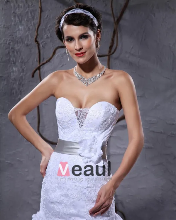 Elegant Satin Yarn Flower Beaded Sweetheart Floor Length Mermaid Wedding Dress