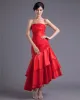 Fashion Charmeuse Pleated Strapless Asymmetrical Tea Length Bridesmaid Dress