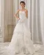 Stilvolle Dünne Stickerei Ruffle Bodenlangen Organza Trägerlosen Fleck Mermaid Brautkleid