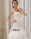 Stilvolle Dünne Stickerei Ruffle Bodenlangen Organza Trägerlosen Fleck Mermaid Brautkleid