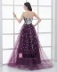 A-linje Tyll Sequin Beading Krusning Kjaereste Gulv Lengde Ballkjoler