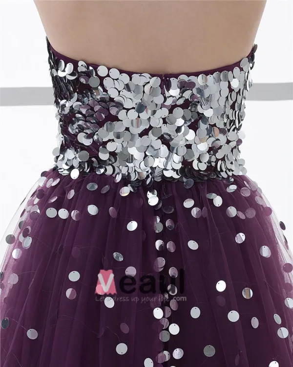 A-linje Tyll Sequin Beading Krusning Kjaereste Gulv Lengde Ballkjoler