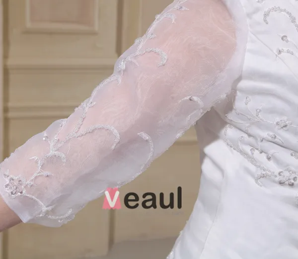 Organza Aplikacja V Szyi Kaplica Suknia Ślubna Suknie Ślubne Dla Puszystych