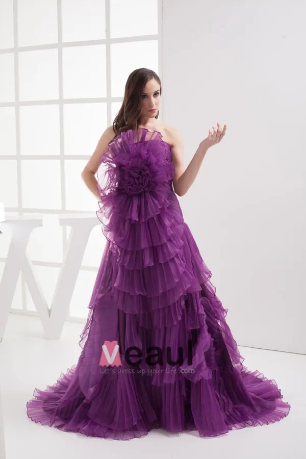 Kwiat Moda Satyna Organzy Bez Ramiaczek Długosc Podlogi Plisowane Eleganckie Sukienki Na Bal
