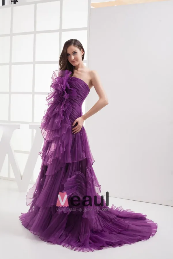 Kwiat Moda Satyna Organzy Bez Ramiaczek Długosc Podlogi Plisowane Eleganckie Sukienki Na Bal