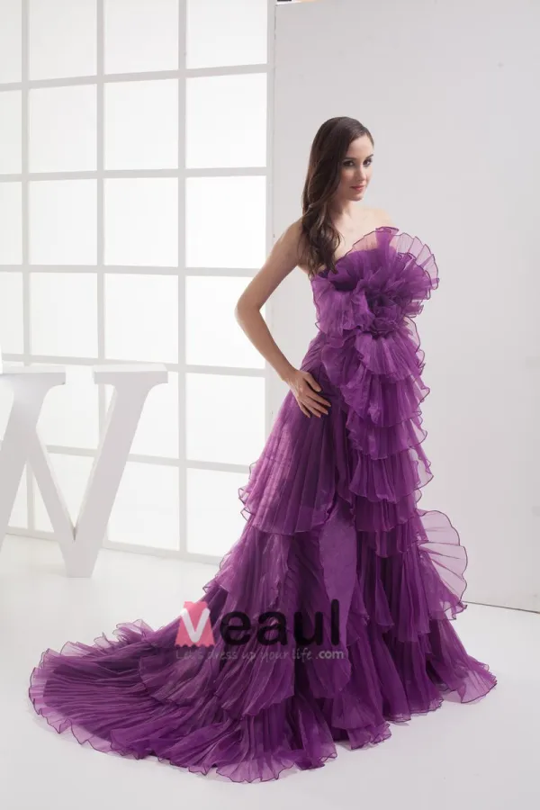 Kwiat Moda Satyna Organzy Bez Ramiaczek Długosc Podlogi Plisowane Eleganckie Sukienki Na Bal