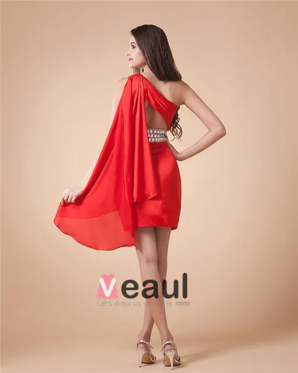Sleeveless Sequins Charmeuse One Shoulder Short Cocktail Dresses
