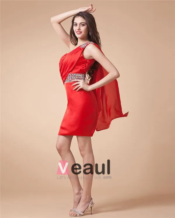 Sleeveless Sequins Charmeuse One Shoulder Short Cocktail Dresses