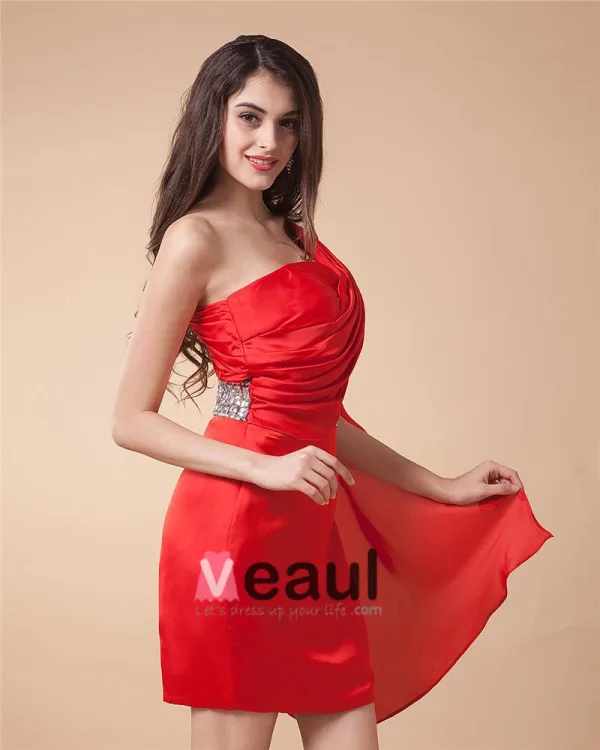 Sleeveless Sequins Charmeuse One Shoulder Short Cocktail Dresses