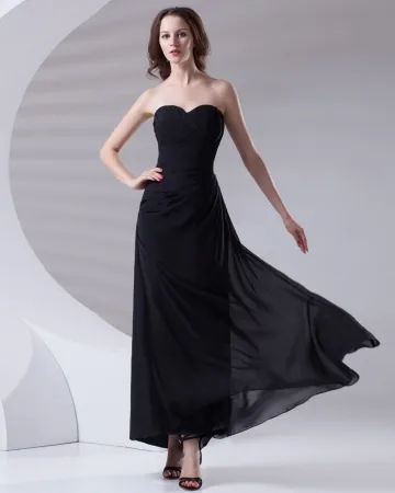 Mode Lieverd Hals Enkellange Ruches Chiffon Bruidsmeisjes Jurken