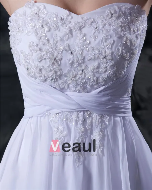 Embroidery Strapless Knee Length Wedding Dress