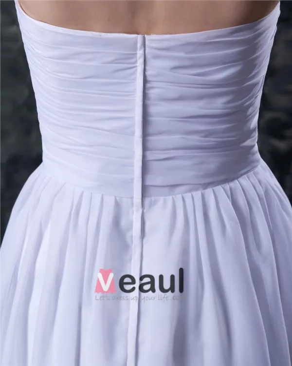 Embroidery Strapless Knee Length Wedding Dress