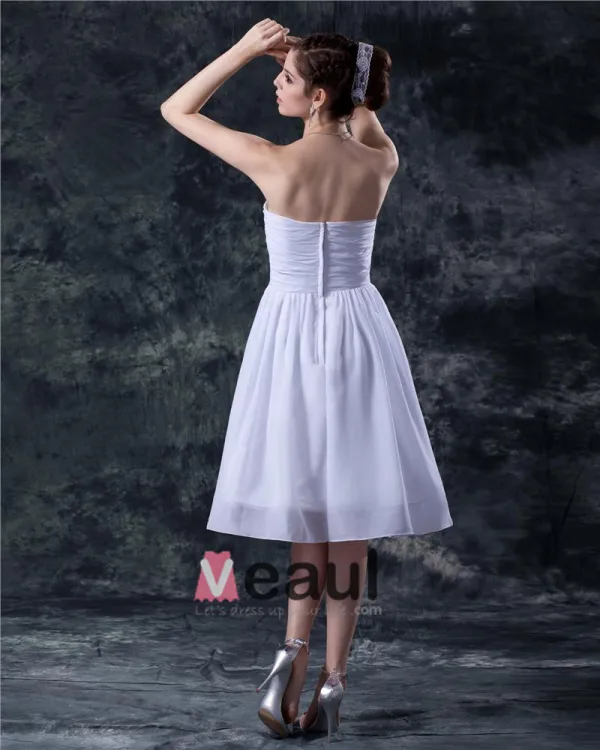 Embroidery Strapless Knee Length Wedding Dress