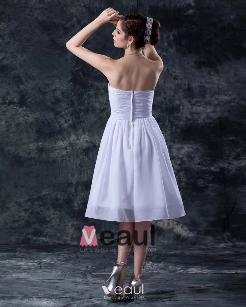 Embroidery Strapless Knee Length Wedding Dress