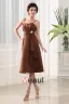 Decollete Bretelles Sans Manches Longueur Genou Satin Plisse Perles Fleur Robe De Demoiselle D'honneur A-ligne