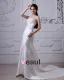 Charmeuse Applique Ruffles One Shoulder Cathedral Train Sheath Wedding Dresses