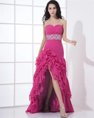 Charmeuse Chiffon Perle Drapere Kjaereste Gulv Lengde Cocktail Kjoler Festkjoler