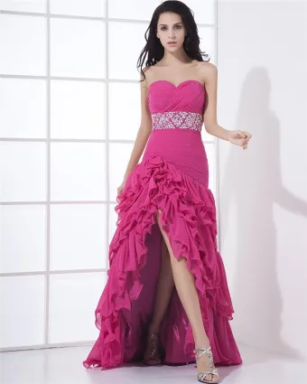 Charmeuse Chiffon Bead Drape Sweetheart Floor Length Cocktail Dresses