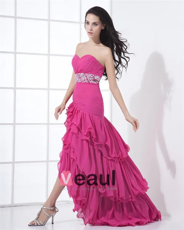 Charmeuse Chiffon Perle Drapere Kjaereste Gulv Lengde Cocktail Kjoler Festkjoler