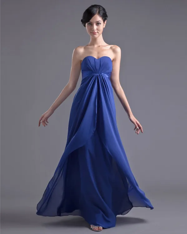 Mote Chiffon Plissert Kjaereste Gulv Lengde Brudepikekjoler