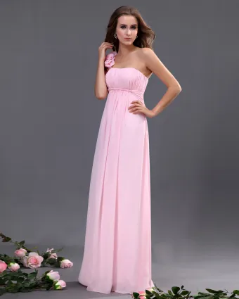 Chiffon Een Schouder Ruche Vloer Lengte Bruidsmeisjekleding