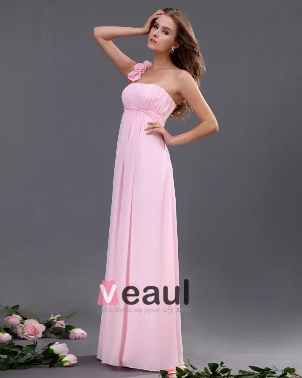 Un Etage Ruffle Robes De Demoiselle D'honneur De Longueur De Mousseline Epaule