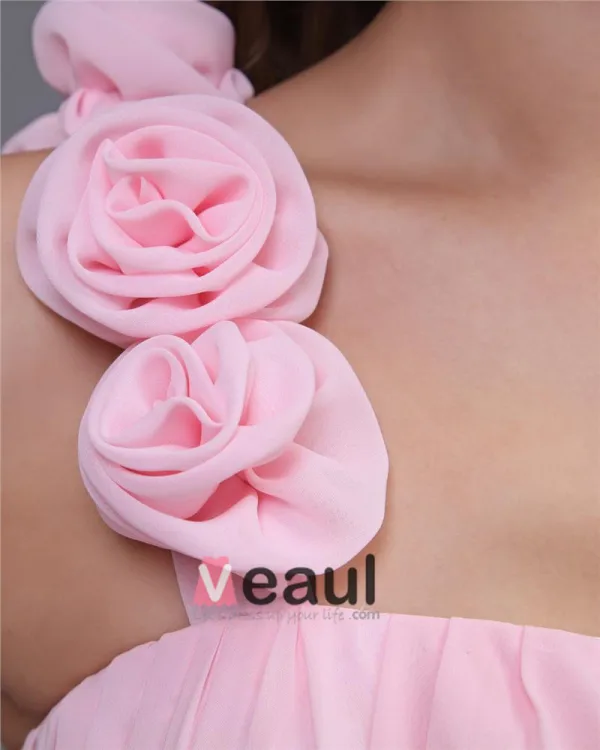Un Etage Ruffle Robes De Demoiselle D'honneur De Longueur De Mousseline Epaule