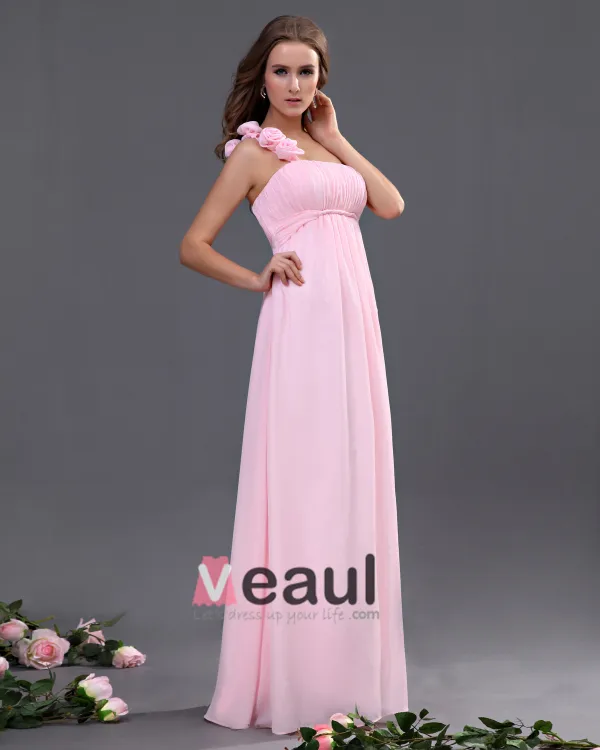 Un Etage Ruffle Robes De Demoiselle D'honneur De Longueur De Mousseline Epaule