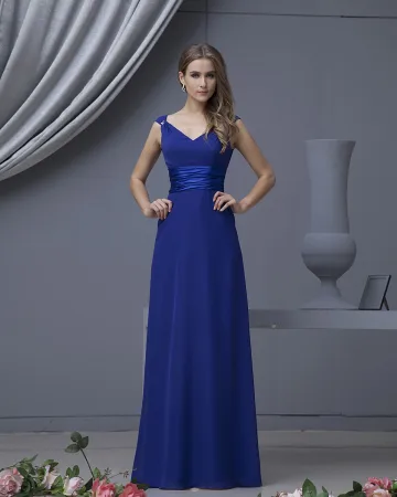 Designer Chiffong V Neck Golv Langd Brudtarneklänningar