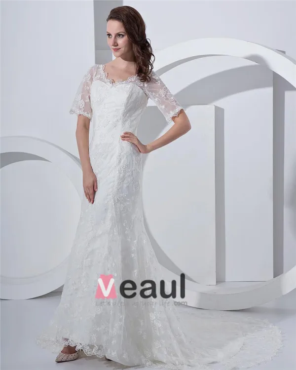 Off-the-shoulder Satin Lace Court Mermaid Bridal Gown Wedding Dress