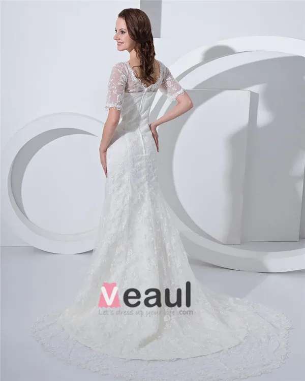 Off-the-shoulder Satin Lace Court Mermaid Bridal Gown Wedding Dress