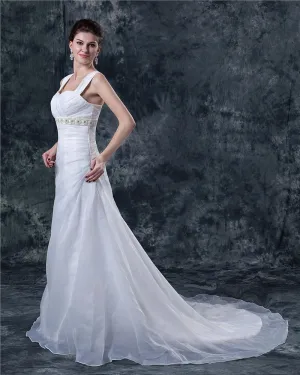 Tulle Perles Bretelles Balayage Empire Robe De Mariée De Mariage De Robe