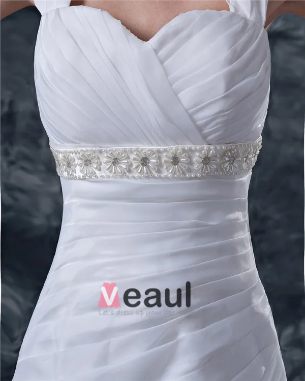 Tulle Beading Shoulder Straps Sweep Empire Bridal Gown Wedding Dress