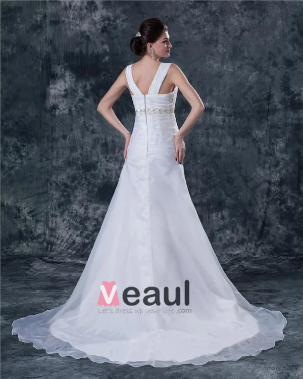 Tulle Beading Shoulder Straps Sweep Empire Bridal Gown Wedding Dress