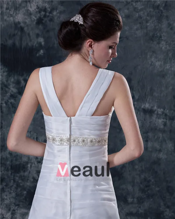 Tulle Beading Shoulder Straps Sweep Empire Bridal Gown Wedding Dress